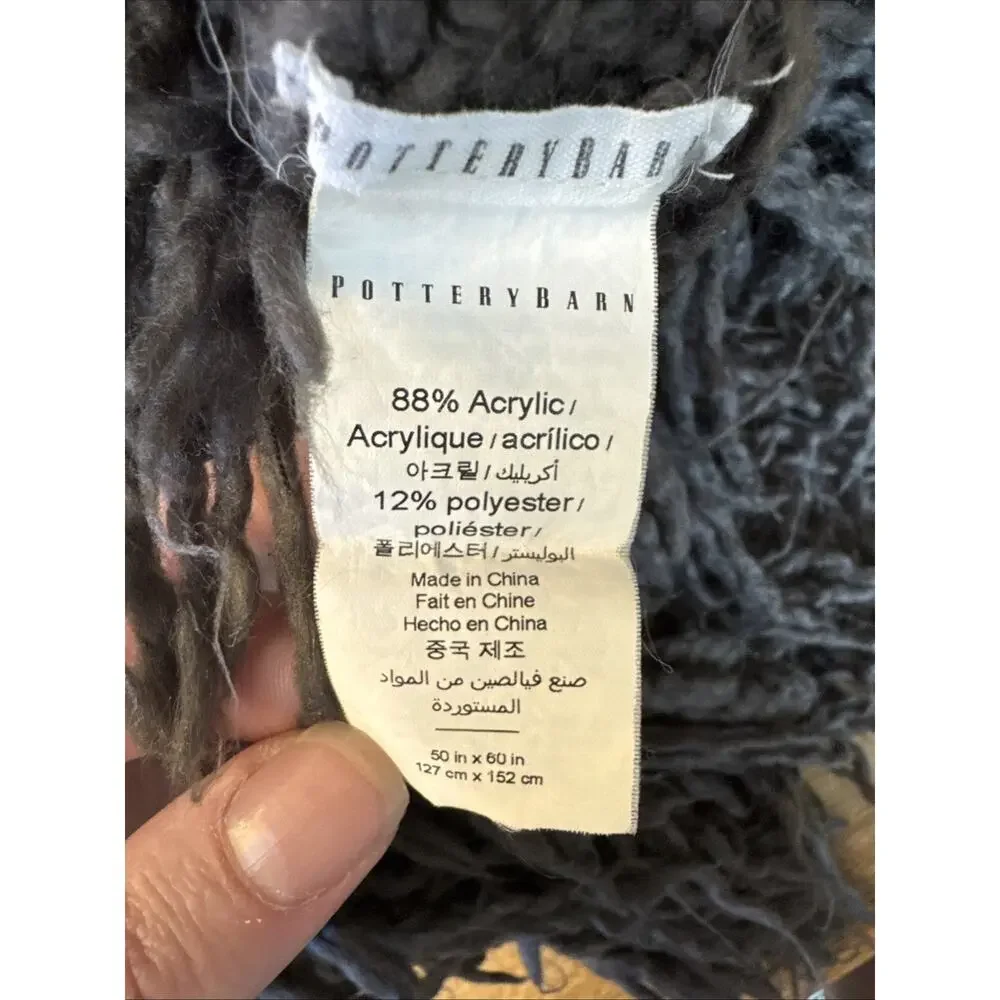 Pottery Barn Gray Thick Fringed Textured Throw Blanket 50 x 60